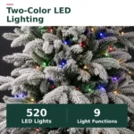 8 ft Flocked Artificial Christmas Tree, 520 Dual Color Lights