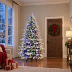 8 ft Flocked Artificial Christmas Tree, 520 Dual Color Lights
