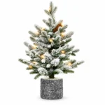 2 ft Flocked Artificial Potted Christmas Tree, 189 Tips, 30 Warm White Lights