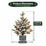 2 ft Flocked Artificial Potted Christmas Tree, 189 Tips, 30 Warm White Lights