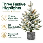2 ft Flocked Artificial Potted Christmas Tree, 189 Tips, 30 Warm White Lights