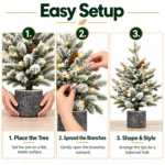 2 ft Flocked Artificial Potted Christmas Tree, 189 Tips, 30 Warm White Lights