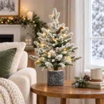 2 ft Flocked Artificial Potted Christmas Tree, 189 Tips, 30 Warm White Lights