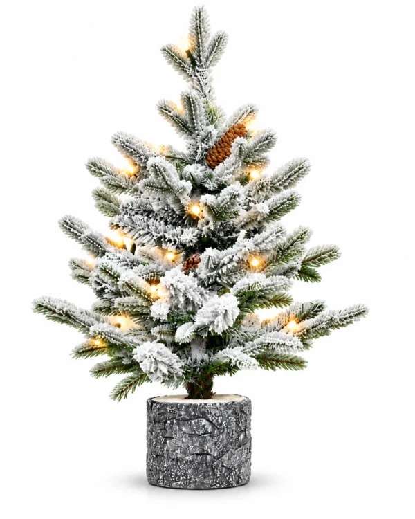 3 ft Flocked Artificial Potted Christmas Tree, 365 Tips, 70 Warm White Lights