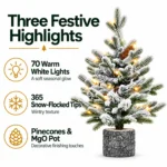 3 ft Flocked Artificial Potted Christmas Tree, 365 Tips, 70 Warm White Lights