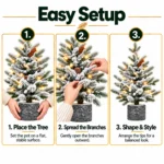 3 ft Flocked Artificial Potted Christmas Tree, 365 Tips, 70 Warm White Lights