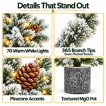 3 ft Flocked Artificial Potted Christmas Tree, 365 Tips, 70 Warm White Lights