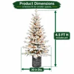 4.5 ft Flocked Artificial Potted Christmas Tree, 720 Tips, 150 Warm White Lights