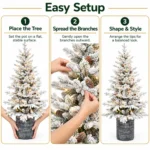 4.5 ft Flocked Artificial Potted Christmas Tree, 720 Tips, 150 Warm White Lights