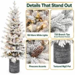 4.5 ft Flocked Artificial Potted Christmas Tree, 720 Tips, 150 Warm White Lights