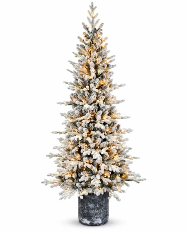 6.5 ft Flocked Artificial Potted Christmas Tree, 1386 Tips, 350 Warm White Lights
