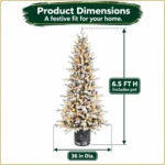 6.5 ft Flocked Artificial Potted Christmas Tree, 1386 Tips, 350 Warm White Lights