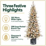 6.5 ft Flocked Artificial Potted Christmas Tree, 1386 Tips, 350 Warm White Lights