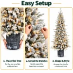 6.5 ft Flocked Artificial Potted Christmas Tree, 1386 Tips, 350 Warm White Lights