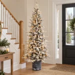 6.5 ft Flocked Artificial Potted Christmas Tree, 1386 Tips, 350 Warm White Lights