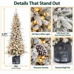 6.5 ft Flocked Artificial Potted Christmas Tree, 1386 Tips, 350 Warm White Lights