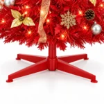 6 ft Red Pop Up Artificial Christmas Tree with 150 Warm White LED Lights, Ribbons, Bow, Flowers, Snowflakes, Pinecones and Ball Ornaments, Plastic Stand