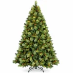 5 ft Prelit Artificial Christmas Tree with 290 Warm White LED Lights, 43 Pinecones, Mixed PE/PVC Foliage and Hinged Branches