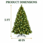 5 ft Prelit Artificial Christmas Tree with 290 Warm White LED Lights, 43 Pinecones, Mixed PE/PVC Foliage and Hinged Branches