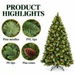 5 ft Prelit Artificial Christmas Tree with 290 Warm White LED Lights, 43 Pinecones, Mixed PE/PVC Foliage and Hinged Branches