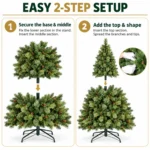 5 ft Prelit Artificial Christmas Tree with 290 Warm White LED Lights, 43 Pinecones, Mixed PE/PVC Foliage and Hinged Branches