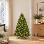 5 ft Prelit Artificial Christmas Tree with 290 Warm White LED Lights, 43 Pinecones, Mixed PE/PVC Foliage and Hinged Branches