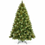 7.5 ft Prelit Artificial Christmas Tree with 750 Warm White LED Lights, 82 Pinecones, Mixed PE/PVC Foliage and Hinged Branches