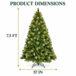 7.5 ft Prelit Artificial Christmas Tree with 750 Warm White LED Lights, 82 Pinecones, Mixed PE/PVC Foliage and Hinged Branches