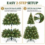 7.5 ft Prelit Artificial Christmas Tree with 750 Warm White LED Lights, 82 Pinecones, Mixed PE/PVC Foliage and Hinged Branches
