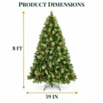 8 ft Prelit Artificial Christmas Tree with 820 Warm White LED Lights, 90 Pinecones, Mixed PE/PVC Foliage and Hinged Branches