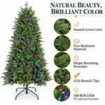 7 ft Artificial Christmas Tree, 2126 Tips, 340 RGB Multicolor Lights