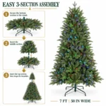 7 ft Artificial Christmas Tree, 2126 Tips, 340 RGB Multicolor Lights