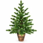 2 ft Artificial Tabletop Christmas Tree with 230 All-PE Branch Tips, Unlit Mini Green Tree with Rustic Brown Pot-Style Base for Desk and Console Decor