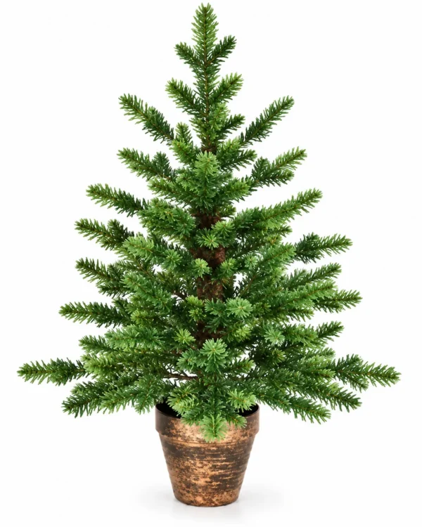 2 ft Artificial Tabletop Christmas Tree with 230 All-PE Branch Tips, Unlit Mini Green Tree with Rustic Brown Pot-Style Base for Desk and Console Decor