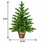2 ft Artificial Tabletop Christmas Tree with 230 All-PE Branch Tips, Unlit Mini Green Tree with Rustic Brown Pot-Style Base for Desk and Console Decor