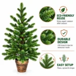 2 ft Artificial Tabletop Christmas Tree with 230 All-PE Branch Tips, Unlit Mini Green Tree with Rustic Brown Pot-Style Base for Desk and Console Decor