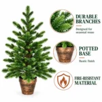 2 ft Artificial Tabletop Christmas Tree with 230 All-PE Branch Tips, Unlit Mini Green Tree with Rustic Brown Pot-Style Base for Desk and Console Decor