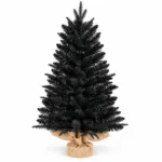 2 ft Black Artificial Tabletop Christmas Tree, 159 PE/PVC Tips, Unlit Mini Tree with Burlap Wrapped Base for Christmas and Halloween Decor