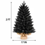 2 ft Black Artificial Tabletop Christmas Tree, 159 PE/PVC Tips, Unlit Mini Tree with Burlap Wrapped Base for Christmas and Halloween Decor