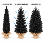2 ft Black Artificial Tabletop Christmas Tree, 159 PE/PVC Tips, Unlit Mini Tree with Burlap Wrapped Base for Christmas and Halloween Decor