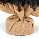 2 ft Black Artificial Tabletop Christmas Tree, 159 PE/PVC Tips, Unlit Mini Tree with Burlap Wrapped Base for Christmas and Halloween Decor