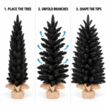 2.5 ft Black Artificial Tabletop Christmas Tree, 265 PE/PVC Tips, Unlit Tree with Burlap Wrapped Base for Monochrome Christmas and Halloween Decor