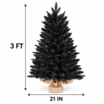 3 ft Black Artificial Tabletop Christmas Tree, 350 PE/PVC Tips, Unlit Tree with Burlap Wrapped Base for Christmas and Halloween Decorations