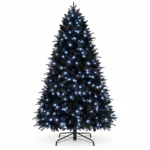 4 ft Prelit Black Artificial Christmas Tree with 150 White LED Lights, 666 PE/PVC Tips, Hinged Branches and Metal Stand for Holiday Decor