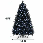 4 ft Prelit Black Artificial Christmas Tree with 150 White LED Lights, 666 PE/PVC Tips, Hinged Branches and Metal Stand for Holiday Decor