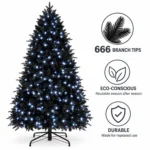4 ft Prelit Black Artificial Christmas Tree with 150 White LED Lights, 666 PE/PVC Tips, Hinged Branches and Metal Stand for Holiday Decor