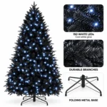 4 ft Prelit Black Artificial Christmas Tree with 150 White LED Lights, 666 PE/PVC Tips, Hinged Branches and Metal Stand for Holiday Decor