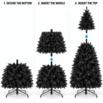 4 ft Prelit Black Artificial Christmas Tree with 150 White LED Lights, 666 PE/PVC Tips, Hinged Branches and Metal Stand for Holiday Decor