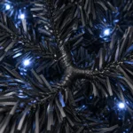 4 ft Prelit Black Artificial Christmas Tree with 150 White LED Lights, 666 PE/PVC Tips, Hinged Branches and Metal Stand for Holiday Decor