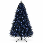 5 ft Prelit Black Artificial Christmas Tree with 250 White LED Lights, 1,076 PE/PVC Tips, Hinged Branches and Metal Stand